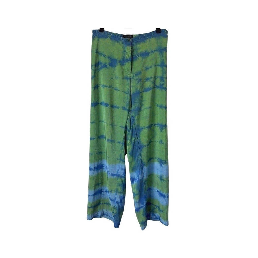 HEYNE BOGUT 100% Silk Green & Blue Tie Dye Wide Leg Pants USA Made Artsy Boho 28